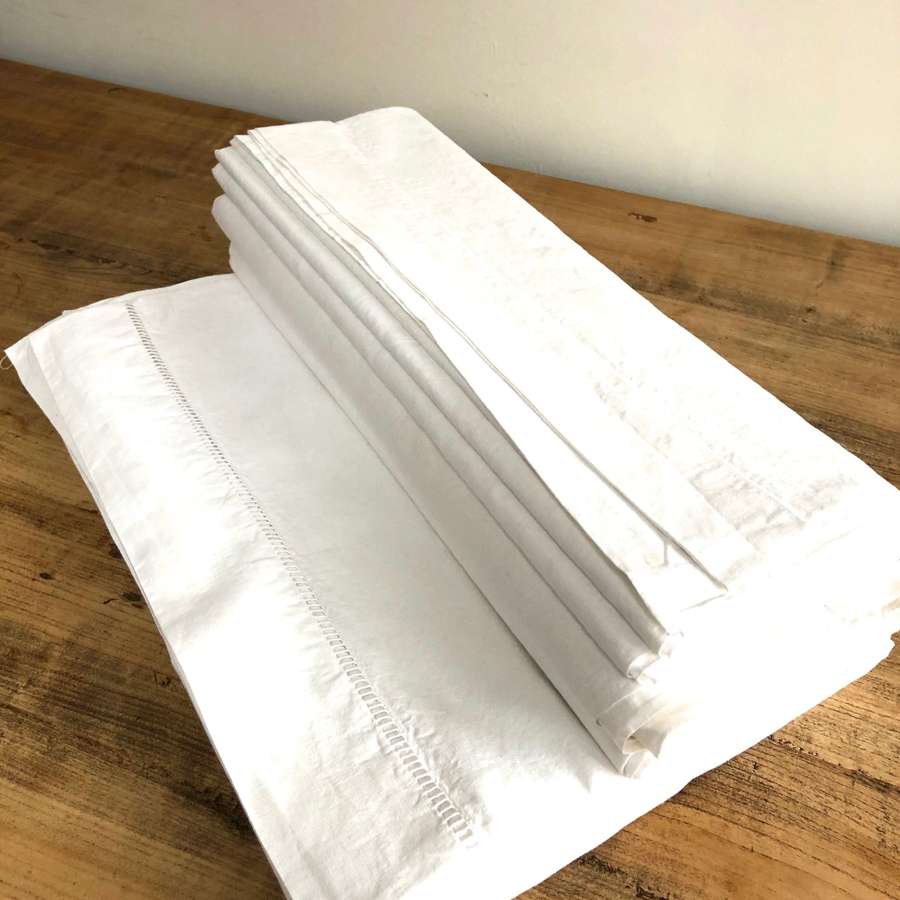 French Linen - White Plain Sheets With Drawn Thread Head