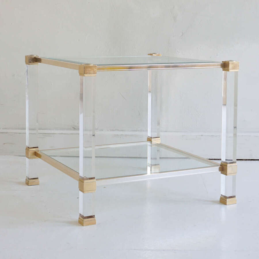 Pierre Vandel Lucite Two Tier Glass Side Table