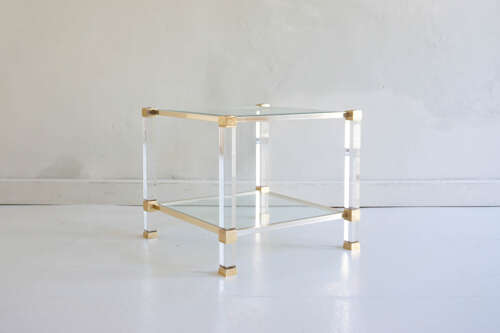 Pierre Vandel Lucite Two Tier Glass Side Table