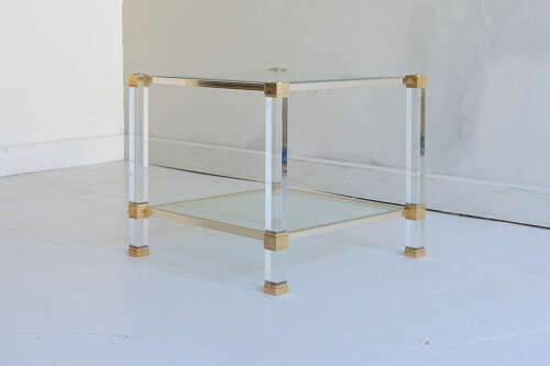 Pierre Vandel Lucite Two Tier Glass Side Table