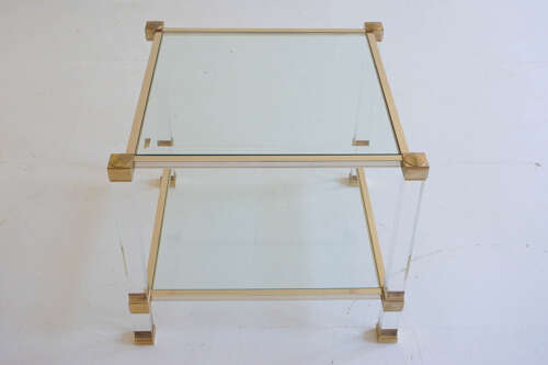 Pierre Vandel Lucite Two Tier Glass Side Table