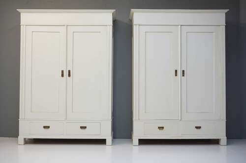Pair of antique Continental wardrobes (knockdown)
